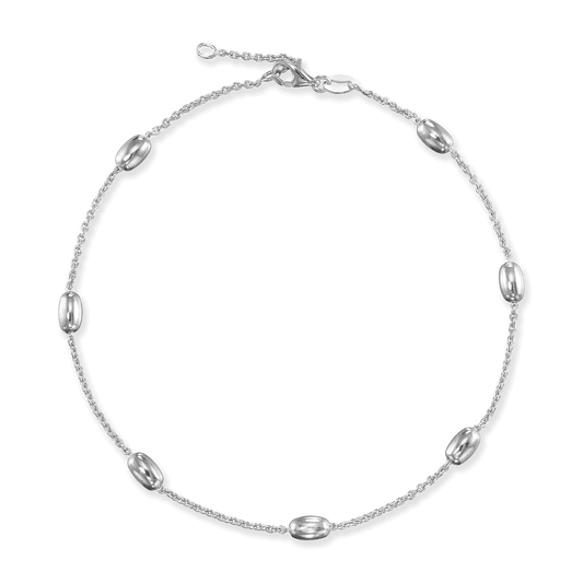 Sterling Silver Large Oval Beads on Cable Chain Anklet