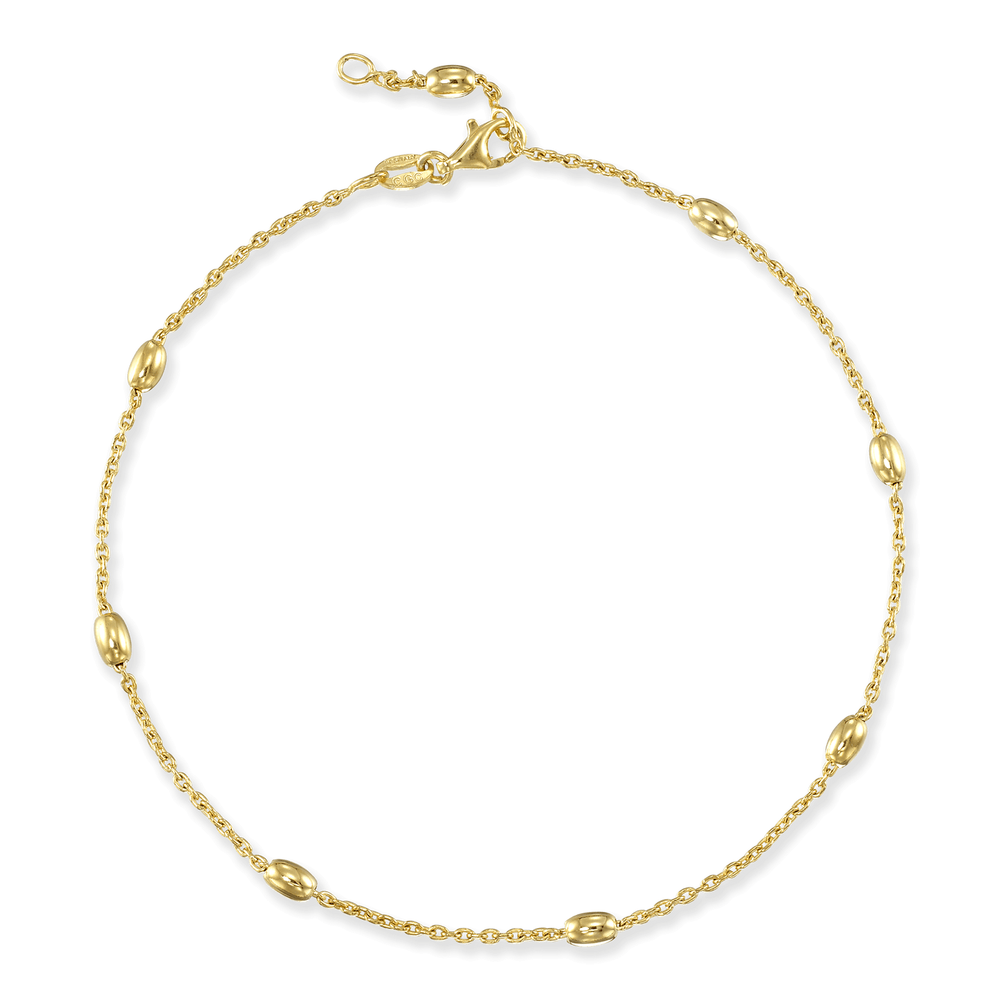 Stellari Gold Small Oval Beads on Cable Chain Anklet