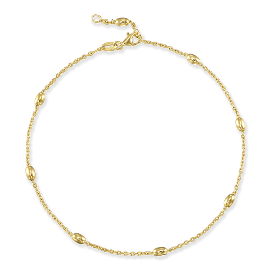 Stellari Gold Small Oval Beads on Cable Chain Anklet