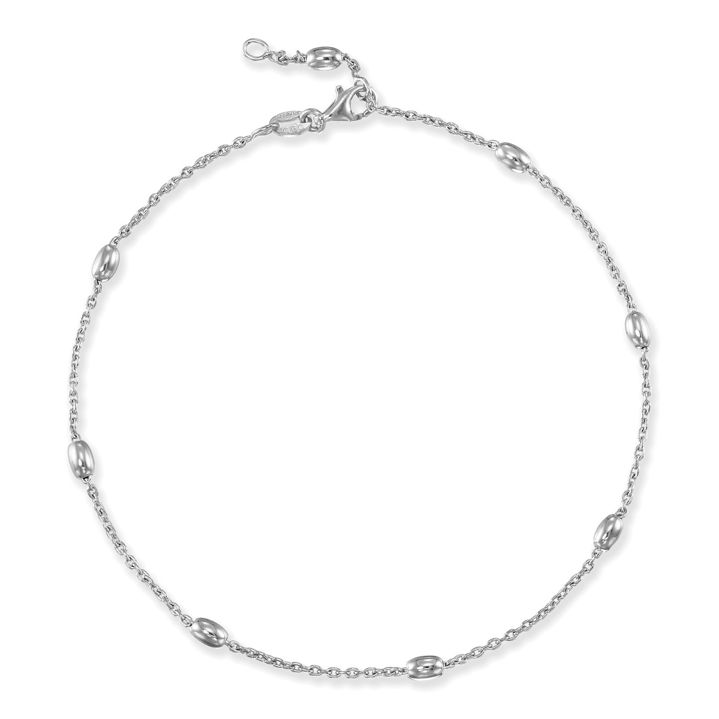 Sterling Silver Small Oval Beads on Cable Chain Anklet