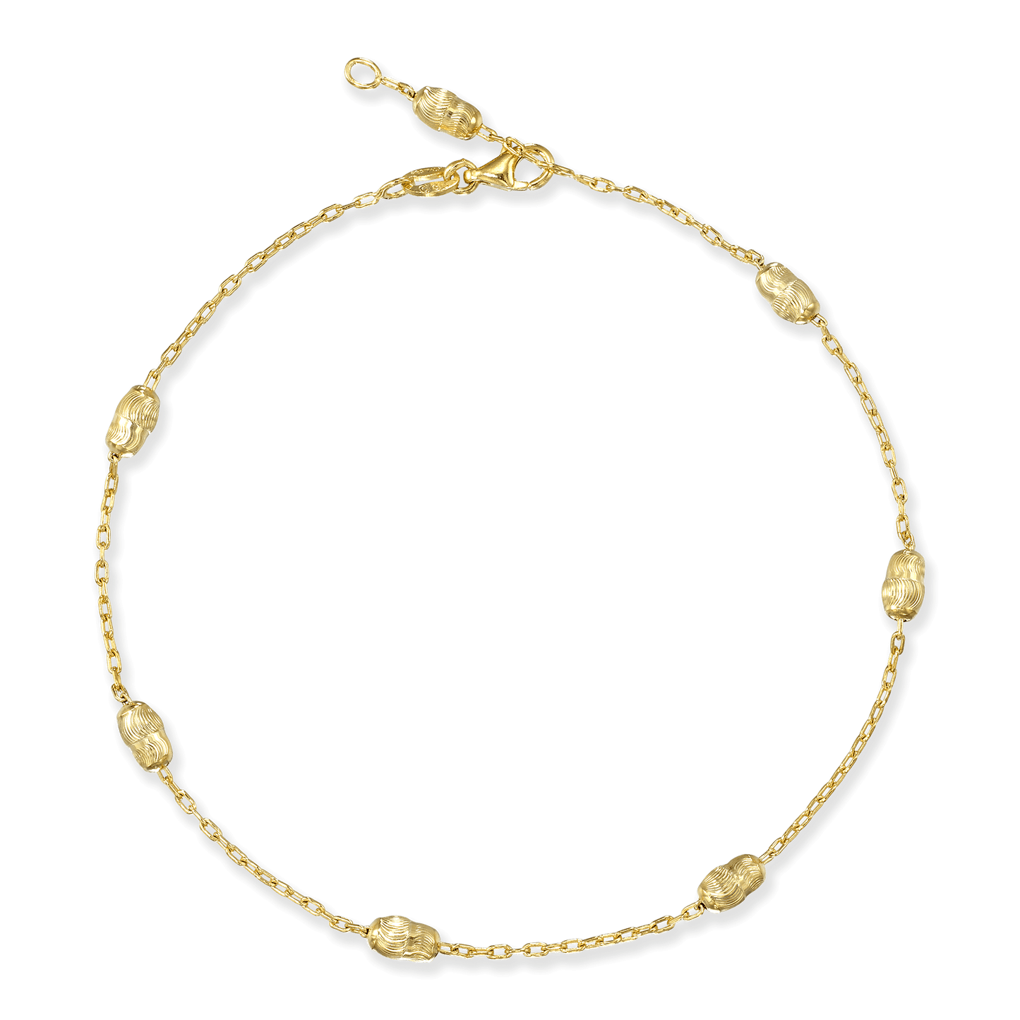 Stellari Gold Diamond-Cut Oval Beads on Cable Chain Anklet