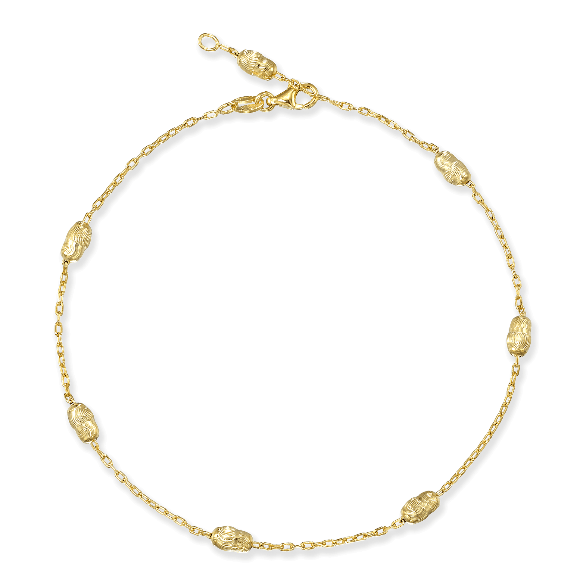 Stellari Gold Diamond-Cut Oval Beads on Cable Chain Anklet