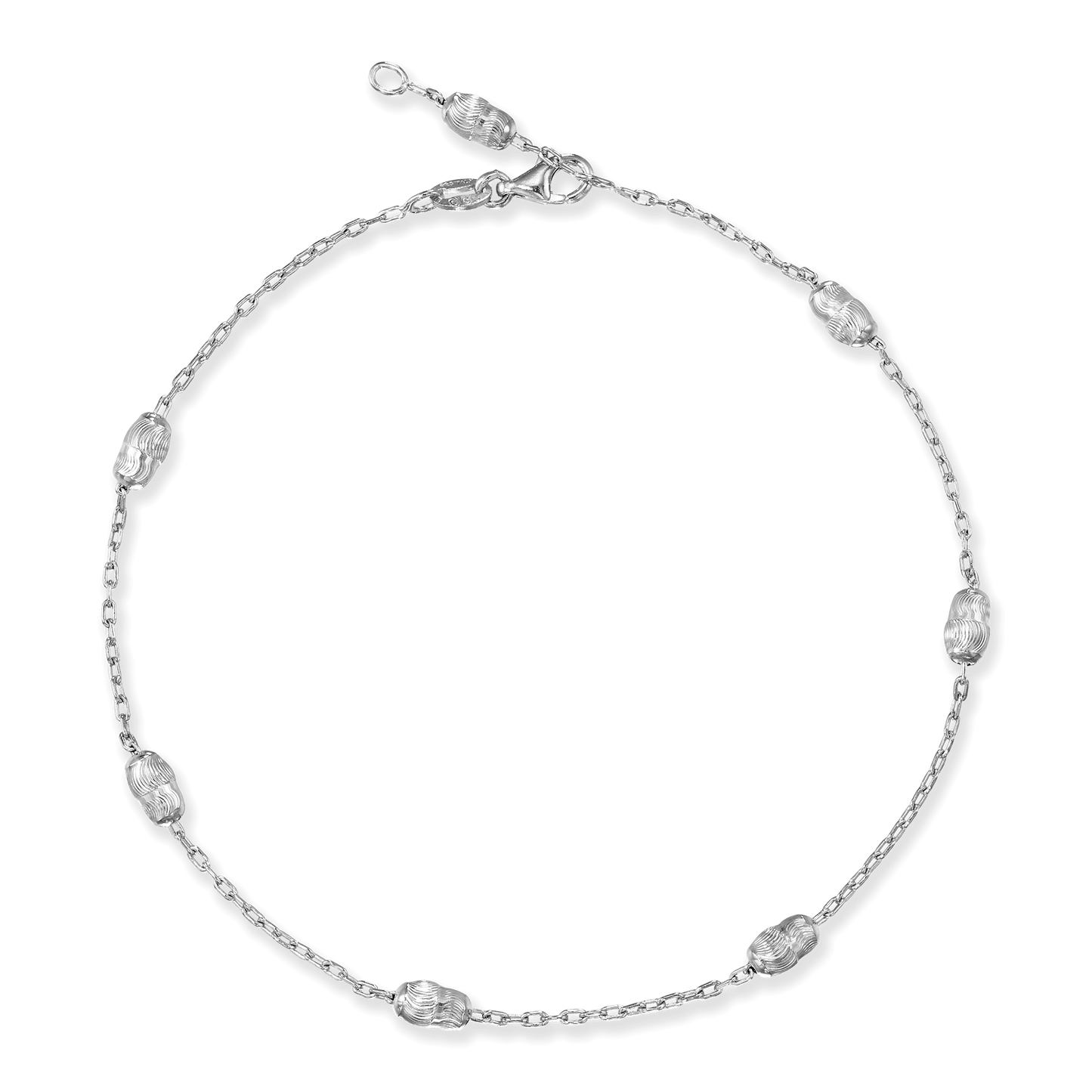 Sterling Silver Diamond-Cut Oval Beads on Cable Chain Anklet