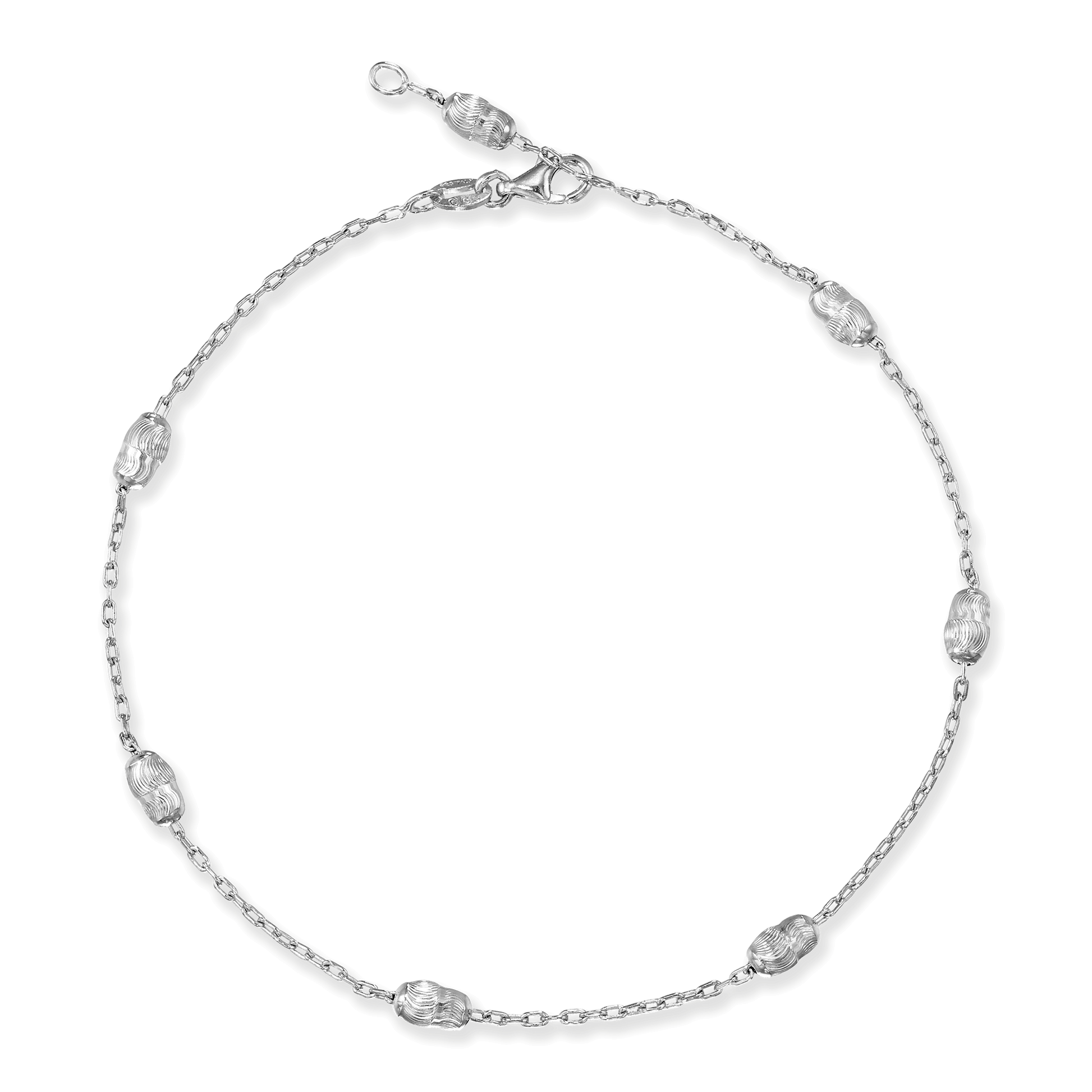 Sterling Silver Diamond-Cut Oval Beads on Cable Chain Anklet