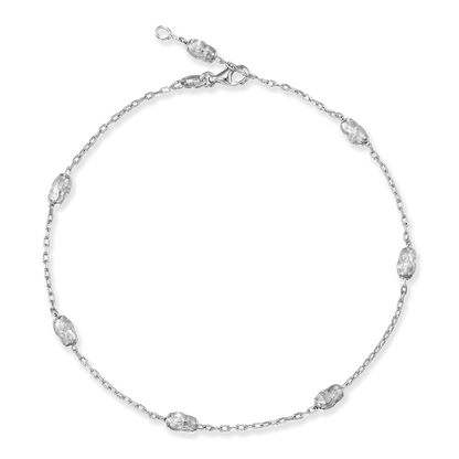 Sterling Silver Diamond-Cut Oval Beads on Cable Chain Anklet