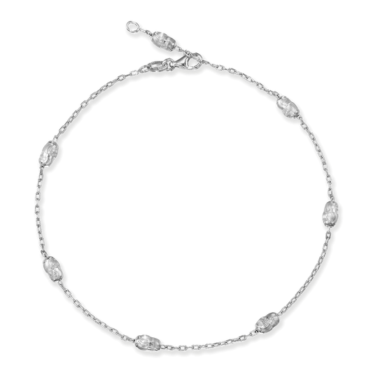 Sterling Silver Diamond-Cut Oval Beads on Cable Chain Anklet