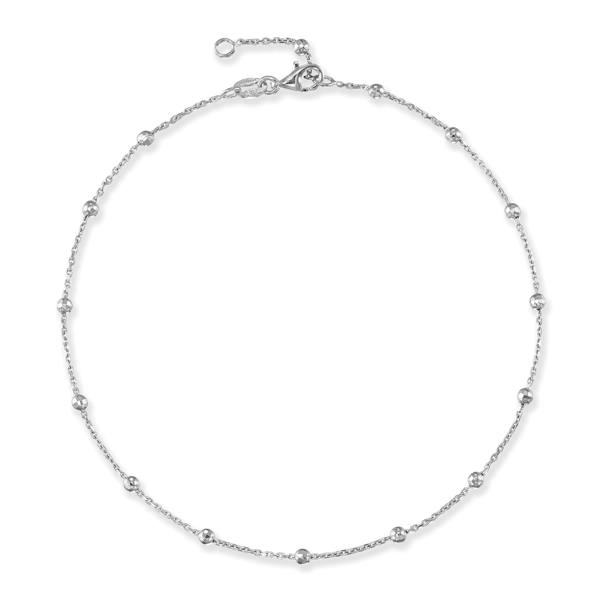 Sterling Silver Saturn Disco Bead Anklet
