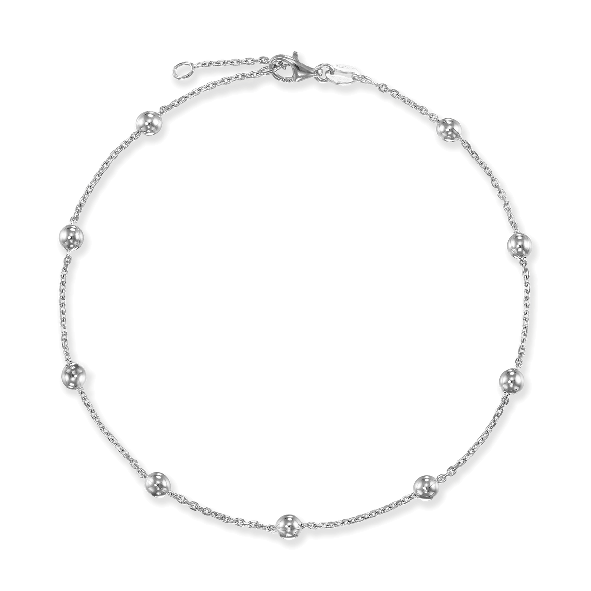 Sterling Silver Round Beads on Cable Chain Anklet