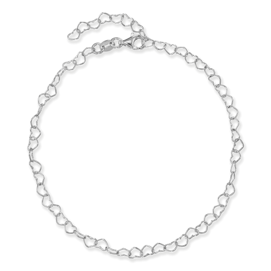 Sterling Silver Heart Link Chain Anklet
