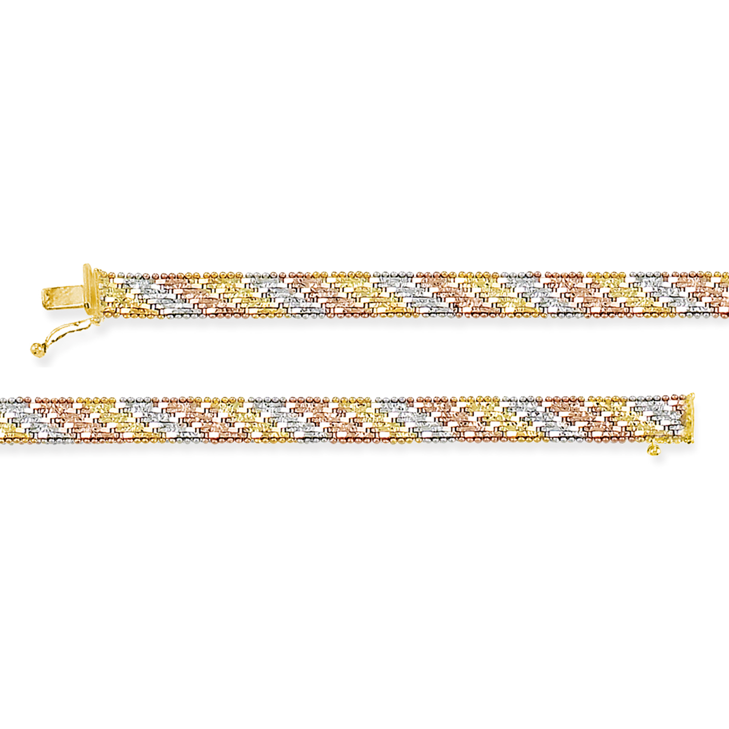 Stellari Gold Italian Tricolor Diagonal Riccio Bracelet
