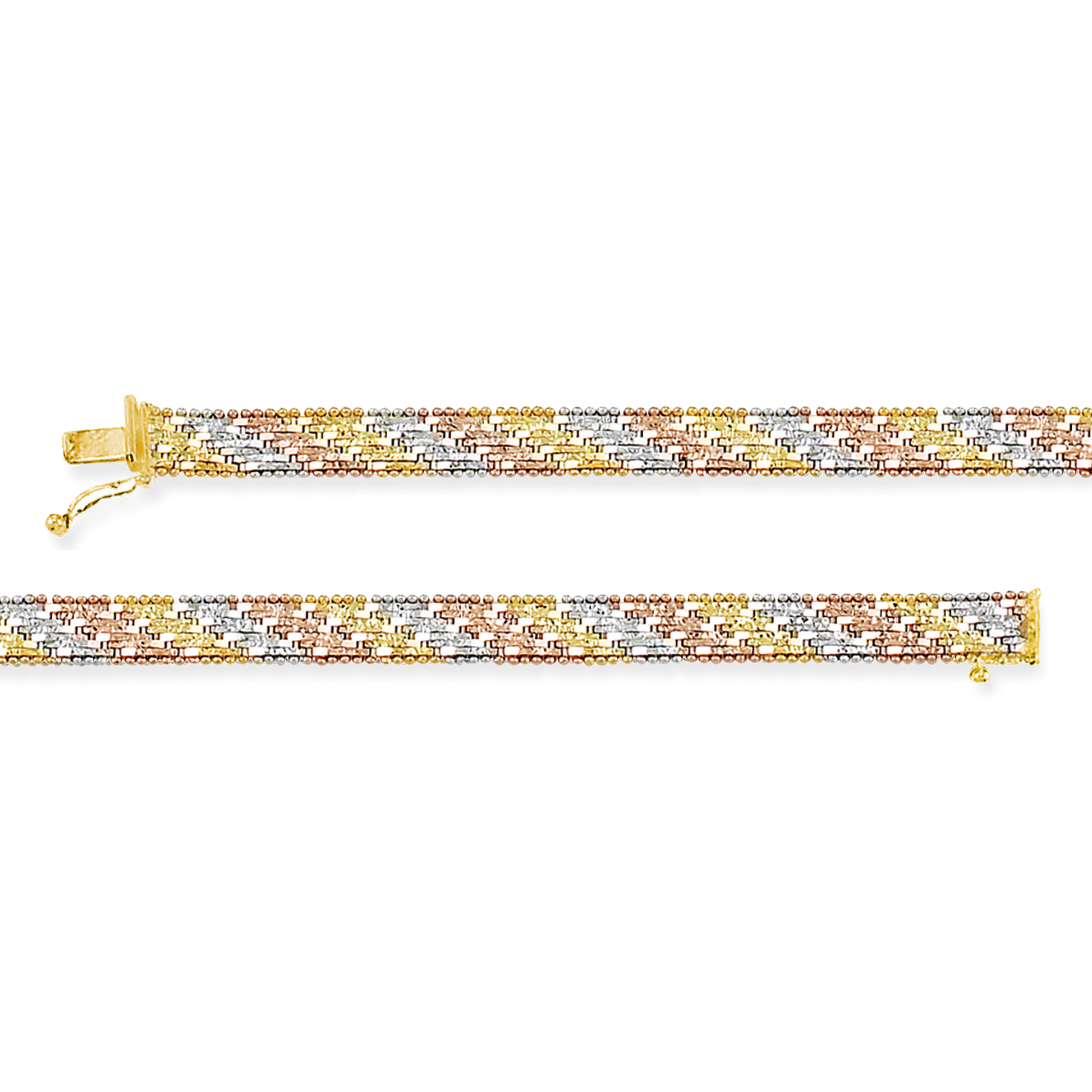 Stellari Gold Italian Tricolor Diagonal Riccio Bracelet