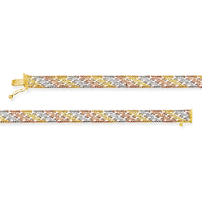 Stellari Gold Italian Tricolor Diagonal Riccio Bracelet