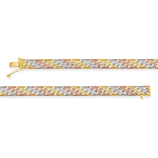Stellari Gold Italian Tricolor Diagonal Riccio Bracelet