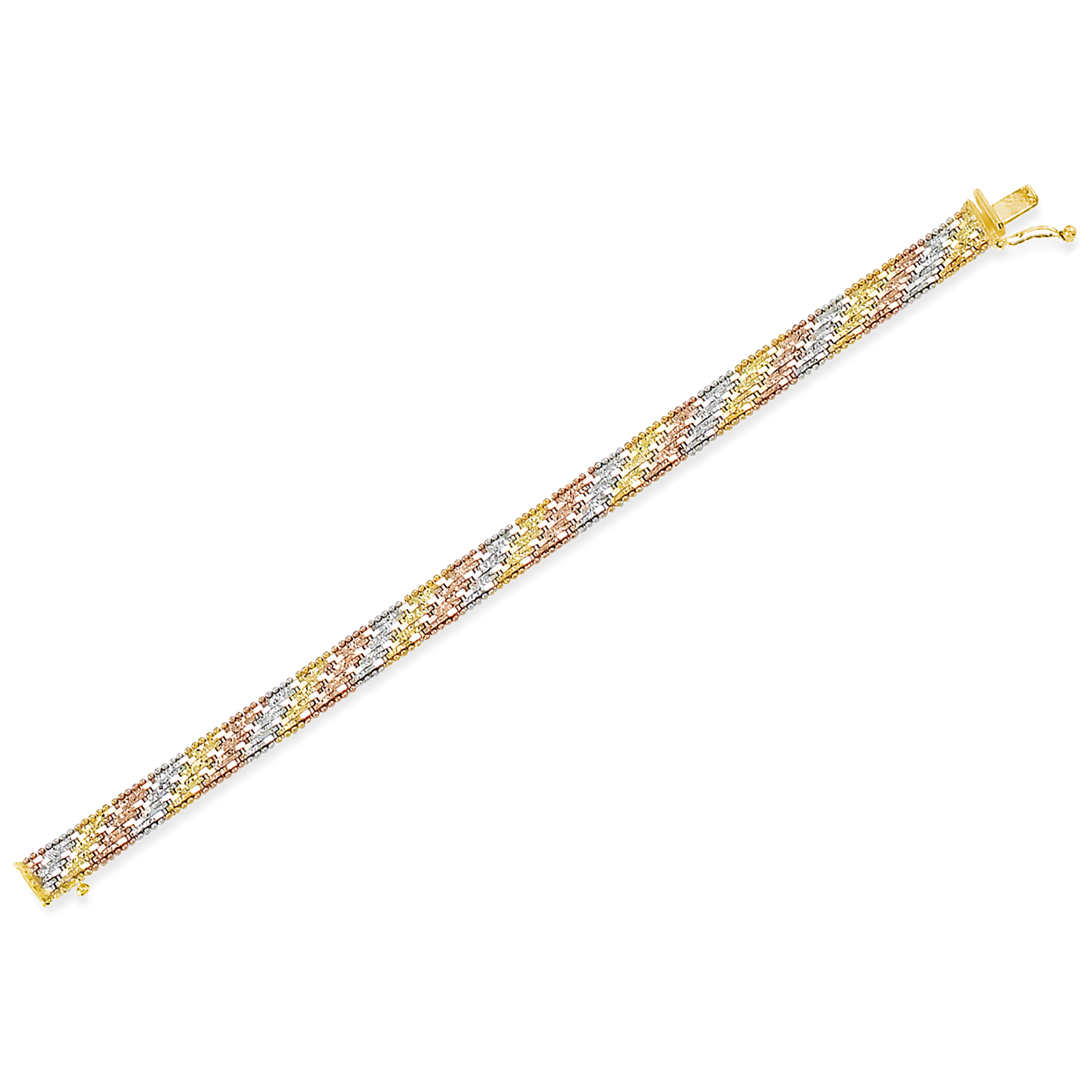 Stellari Gold Italian Tricolor Diagonal Riccio Bracelet