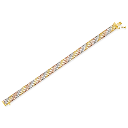 Stellari Gold Italian Tricolor Diagonal Riccio Bracelet