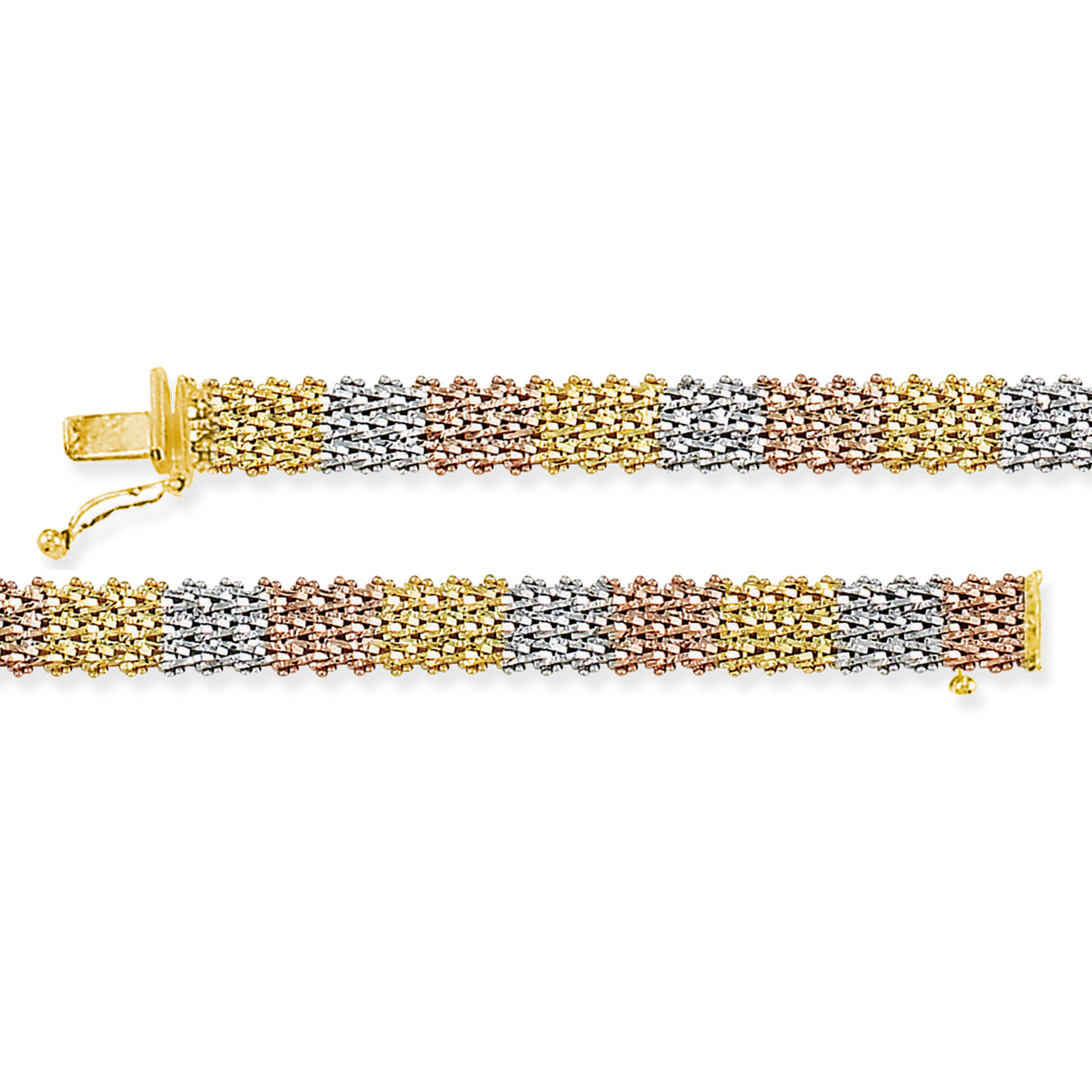 Stellari Gold Italian Tricolor Wide Zigzag Riccio Bracelet