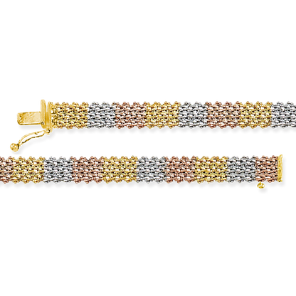 Stellari Gold Italian Tricolor Wide Zigzag Riccio Bracelet