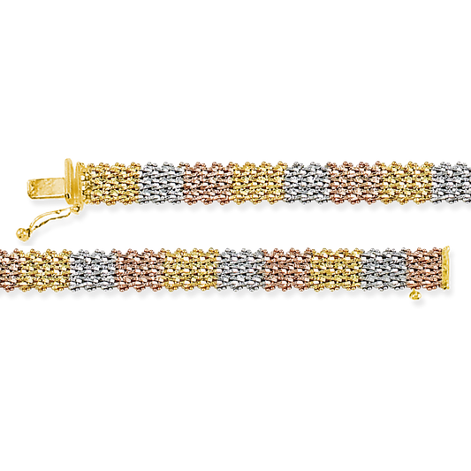 Stellari Gold Italian Tricolor Wide Zigzag Riccio Bracelet