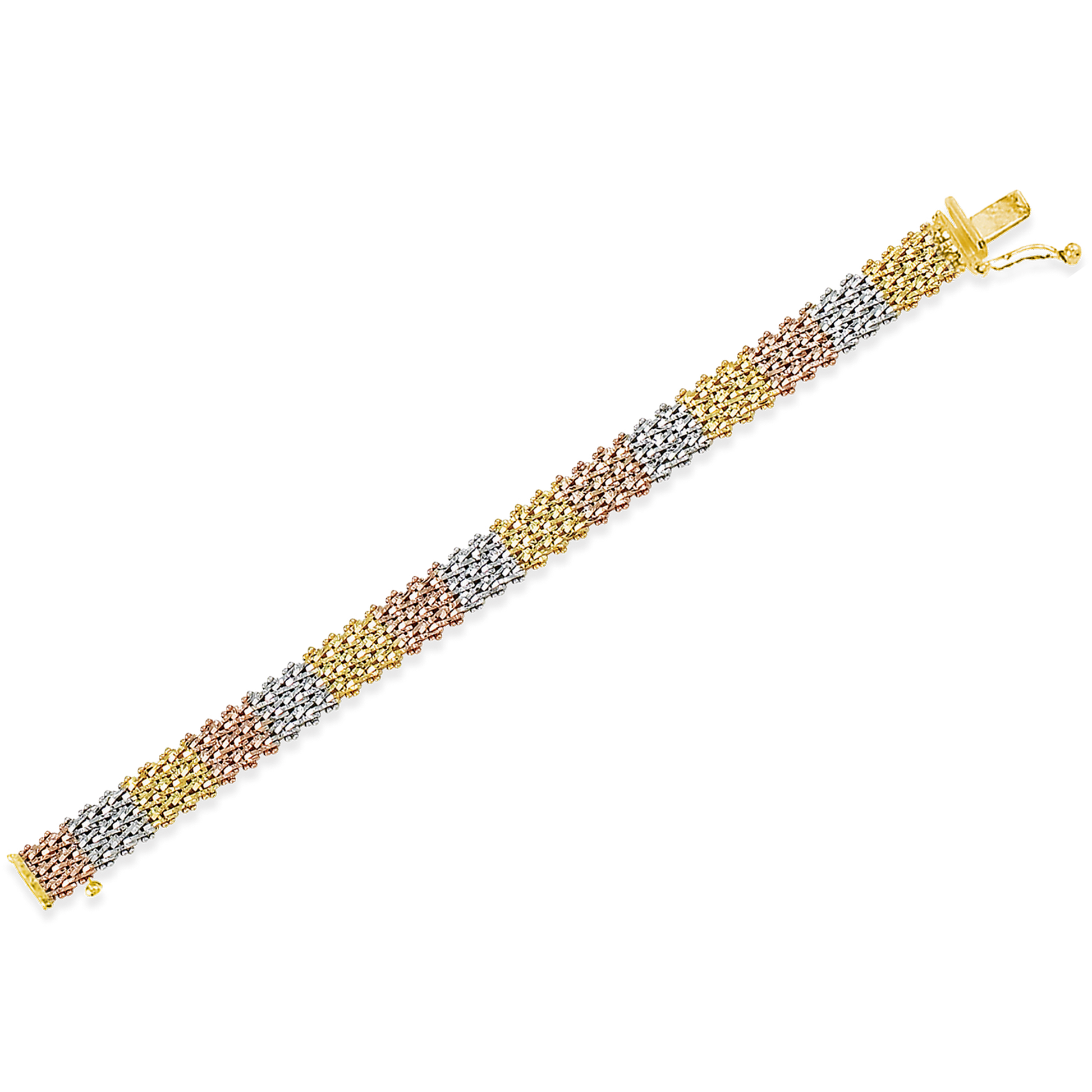 Stellari Gold Italian Tricolor Wide Zigzag Riccio Bracelet