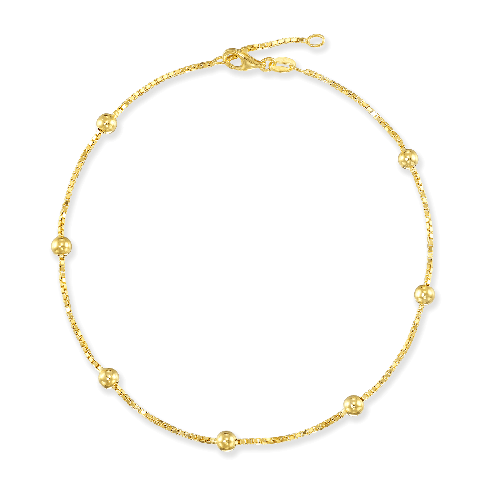 Stellari Gold Round Beads on Box Chain Anklet