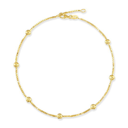 Stellari Gold Round Beads on Box Chain Anklet