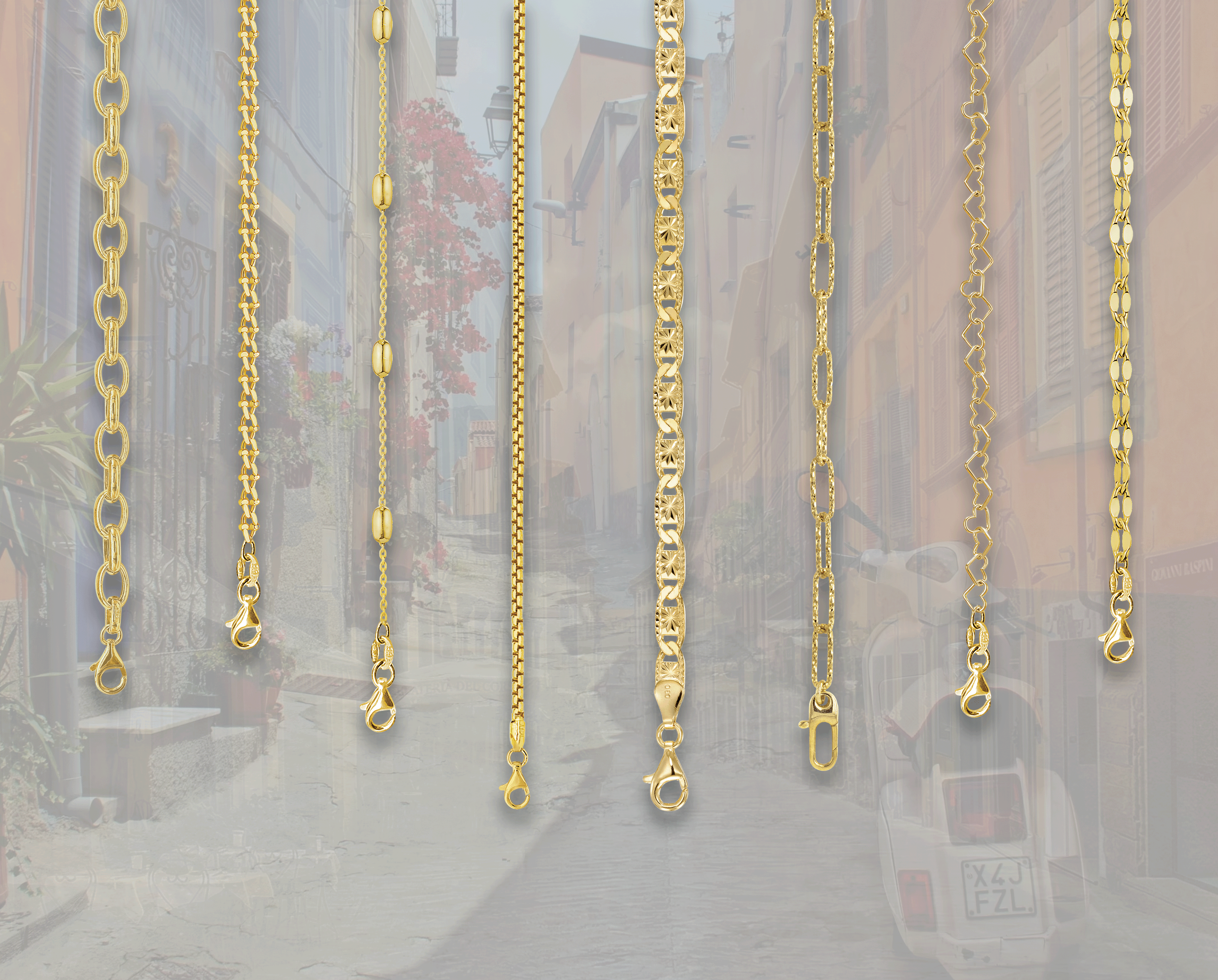 Gold-Bonded Sterling Silver Chains from Italy. Made in Italy by Franco Stellari.