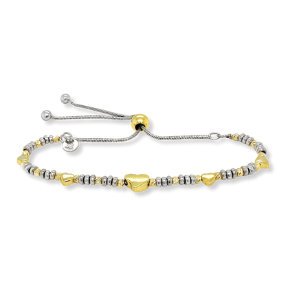 Stellari Gold Two-Tone Beads and Hearts Bolo Bracelet