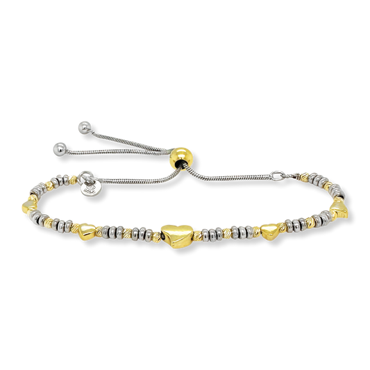 Stellari Gold Two-Tone Beads and Hearts Bolo Bracelet