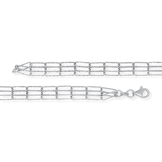 Franco Stellari Triple Row Diamond-Cut Paperclip Links Bracelet