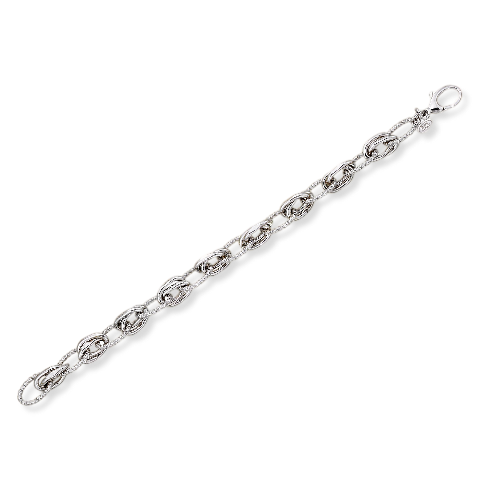 Franco Stellari Italian Sterling Silver Alternating Diamond Cut Link Bracelet, 7.5"