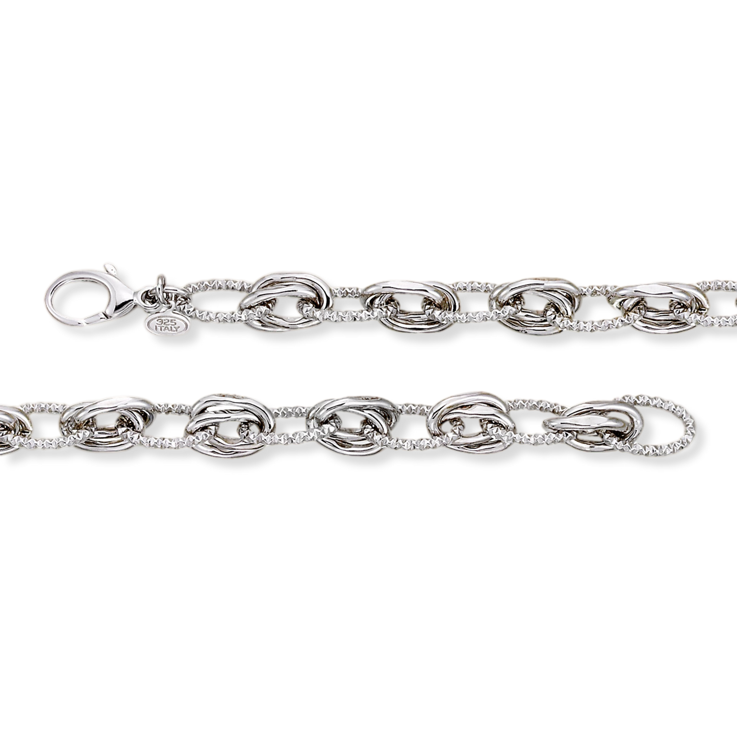 Franco Stellari Italian Sterling Silver Alternating Diamond Cut Link Bracelet, 7.5"