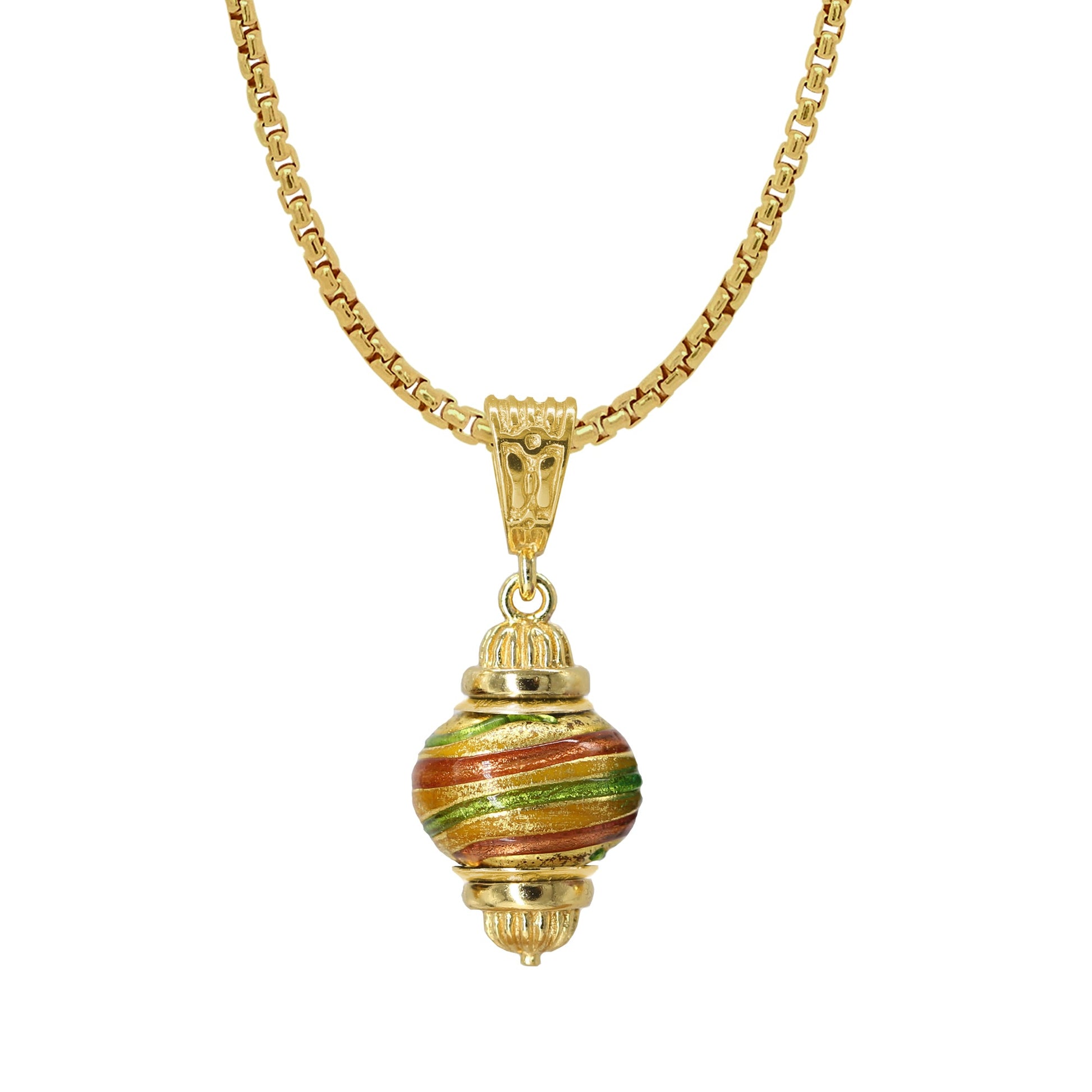 Stellari Gold Green & Copper Murano Glass Zable Bead Necklace