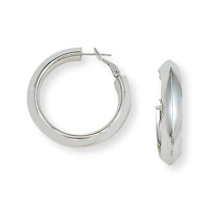 Franco Stellari Italian Sterling Silver Large Knife-Edge Hoop Earrings w/Omega Clip