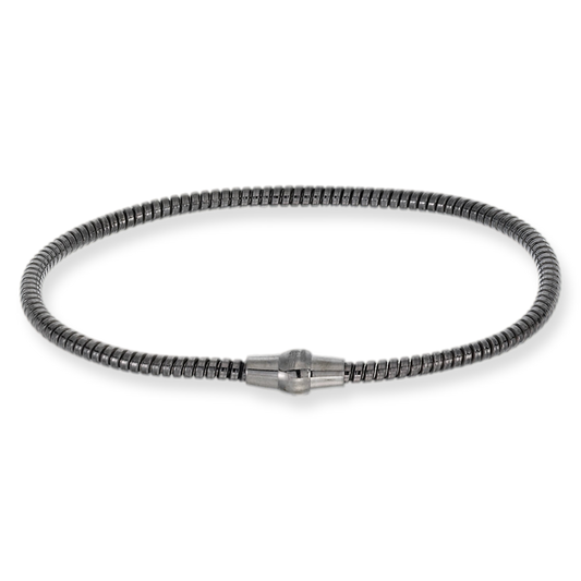 Franco Stellari Italian Sterling Silver Black Rhodium 3mm Slinky Bracelet w/Magnetic Clasp, 7.5"