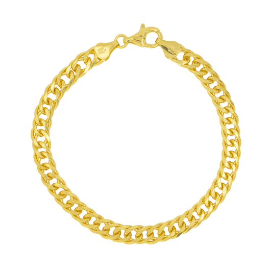 Franco Stellari Italian Sterling Silver Yellow Gold 7mm Double Link Bracelet