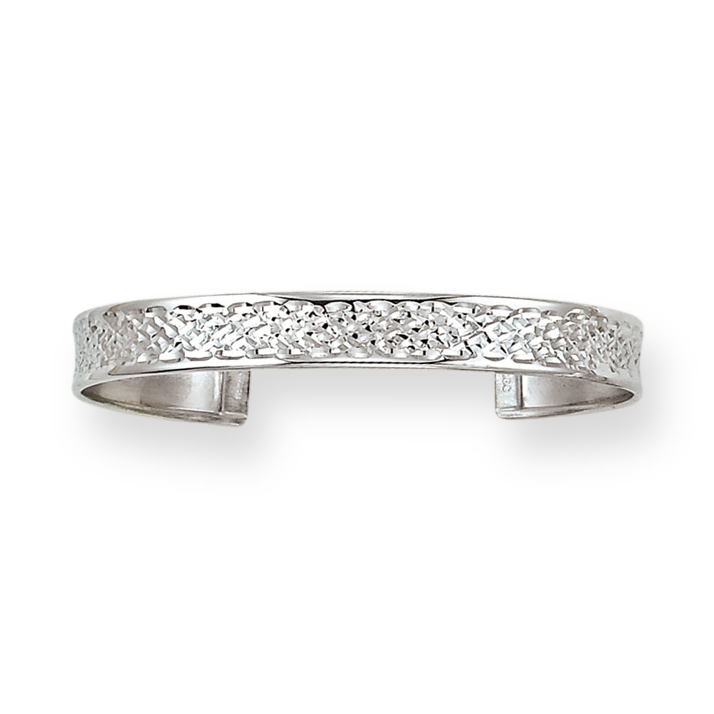 Franco Stellari Italian Sterling Silver 9mm Diamond Cut Cuff Bangle Bracelet