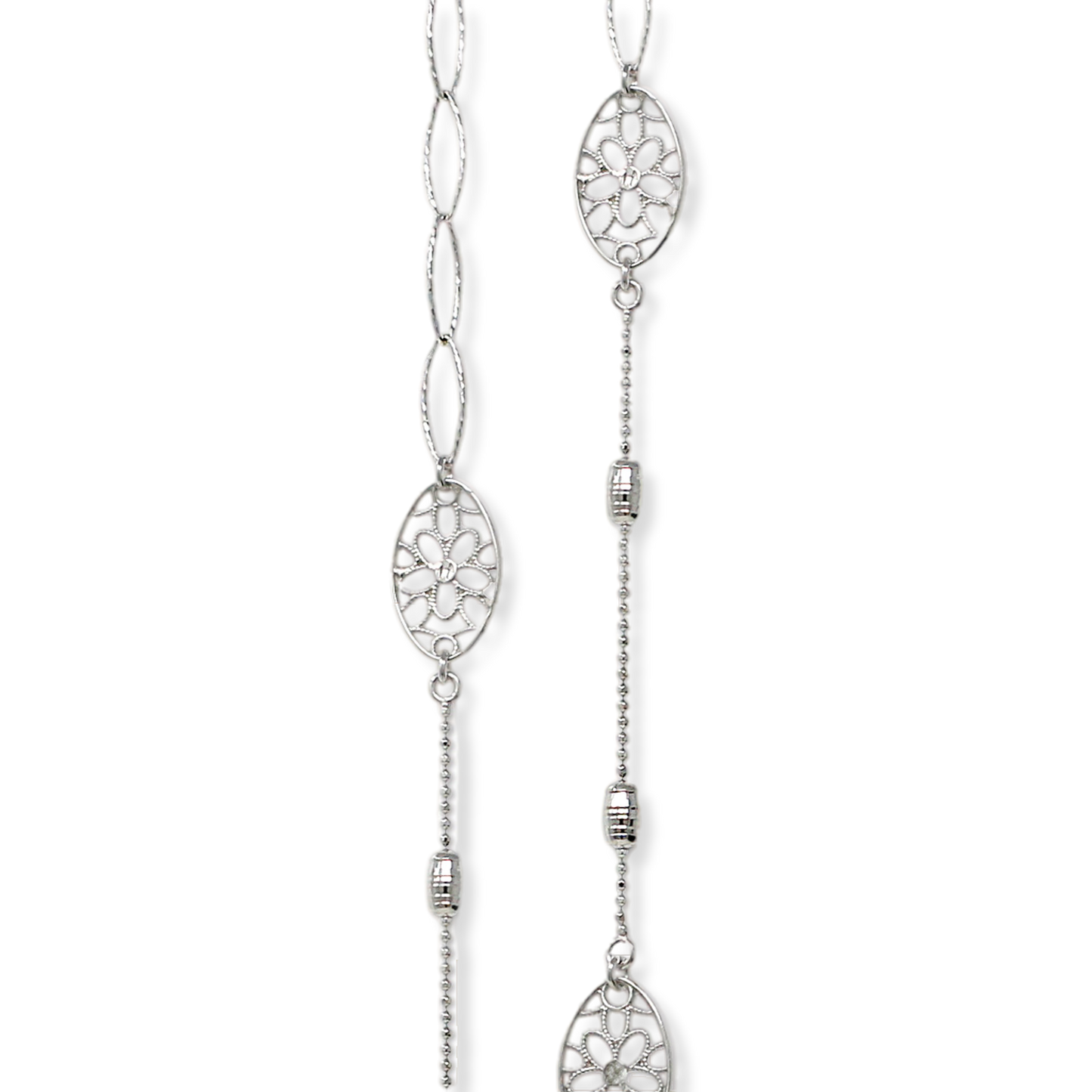 Franco Stellari Italian Sterling Silver Floral Open Link 36" Long Necklace