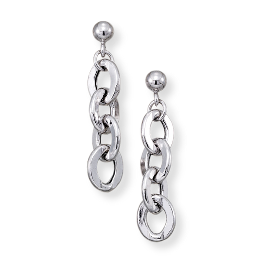 Franco Stellari Italian Sterling Silver Polished Linear Link Post Earrings