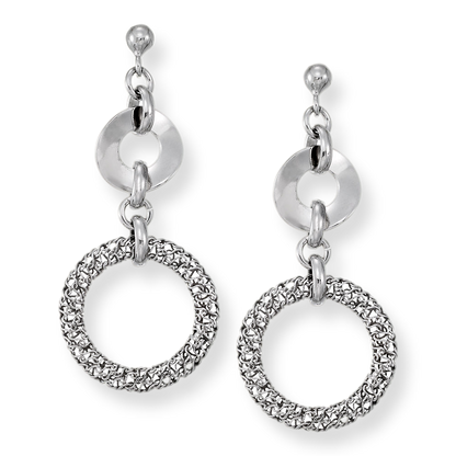 Franco Stellari Italian Sterling Silver Round Mesh Drop Post Earrings