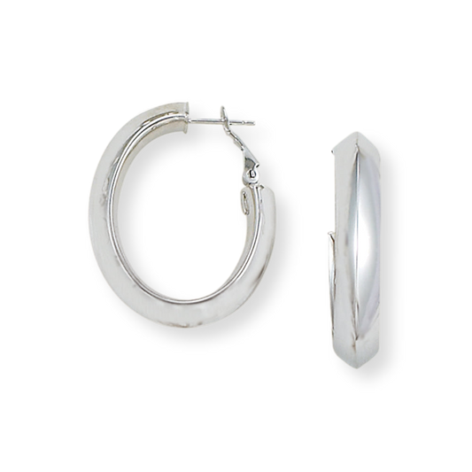 Franco Stellari Italian Sterling Silver Oval Knife-Edge Hoop Earrings w/Omega Clip