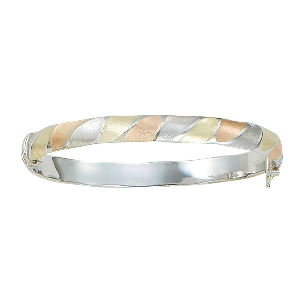 Franco Stellari Italian Sterling Silver Tricolor Gold Zig-Zag Bangle Bracelet