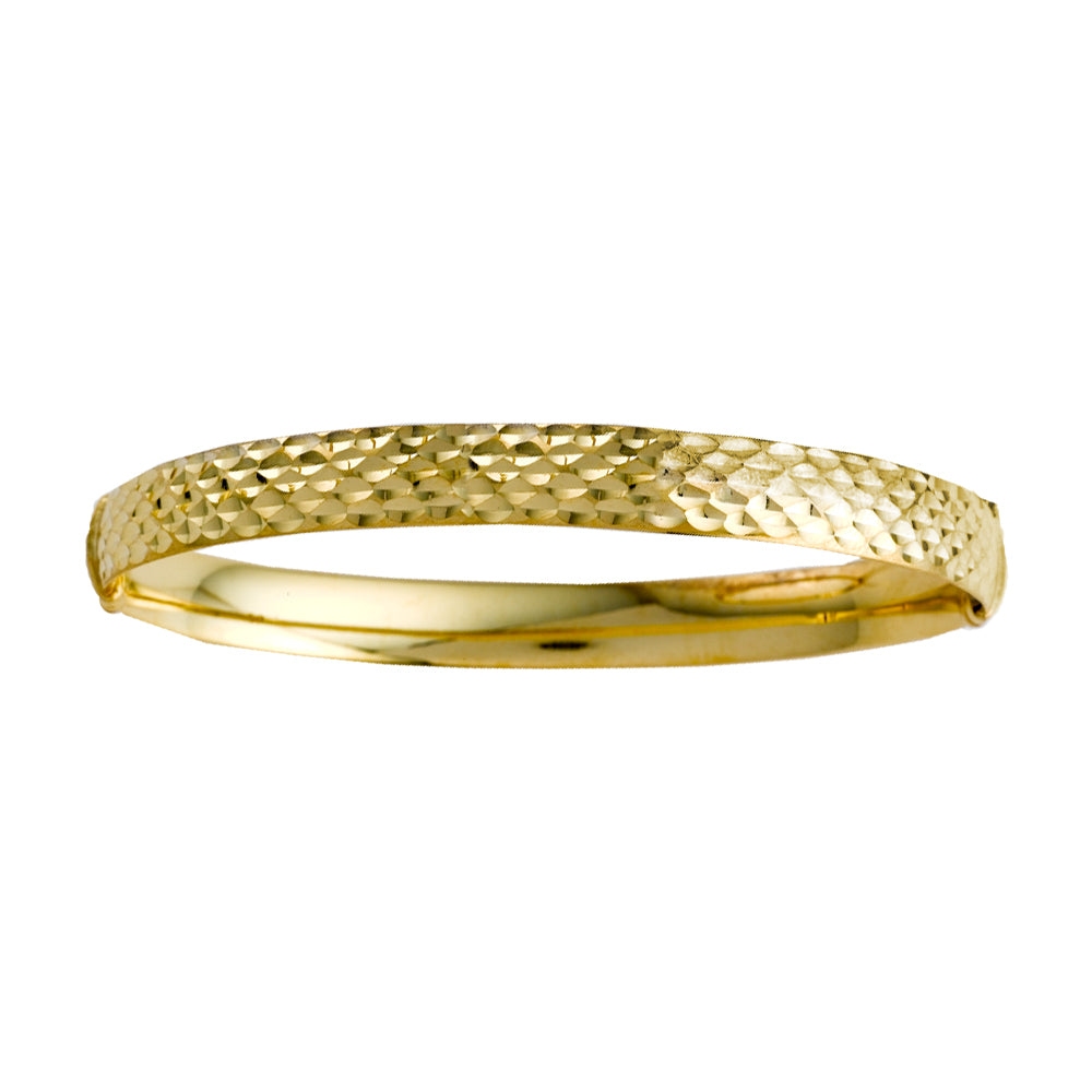 Franco Stellari Italian Sterling Silver Diamond Cut Bangle Bracelet w/Yellow Gold