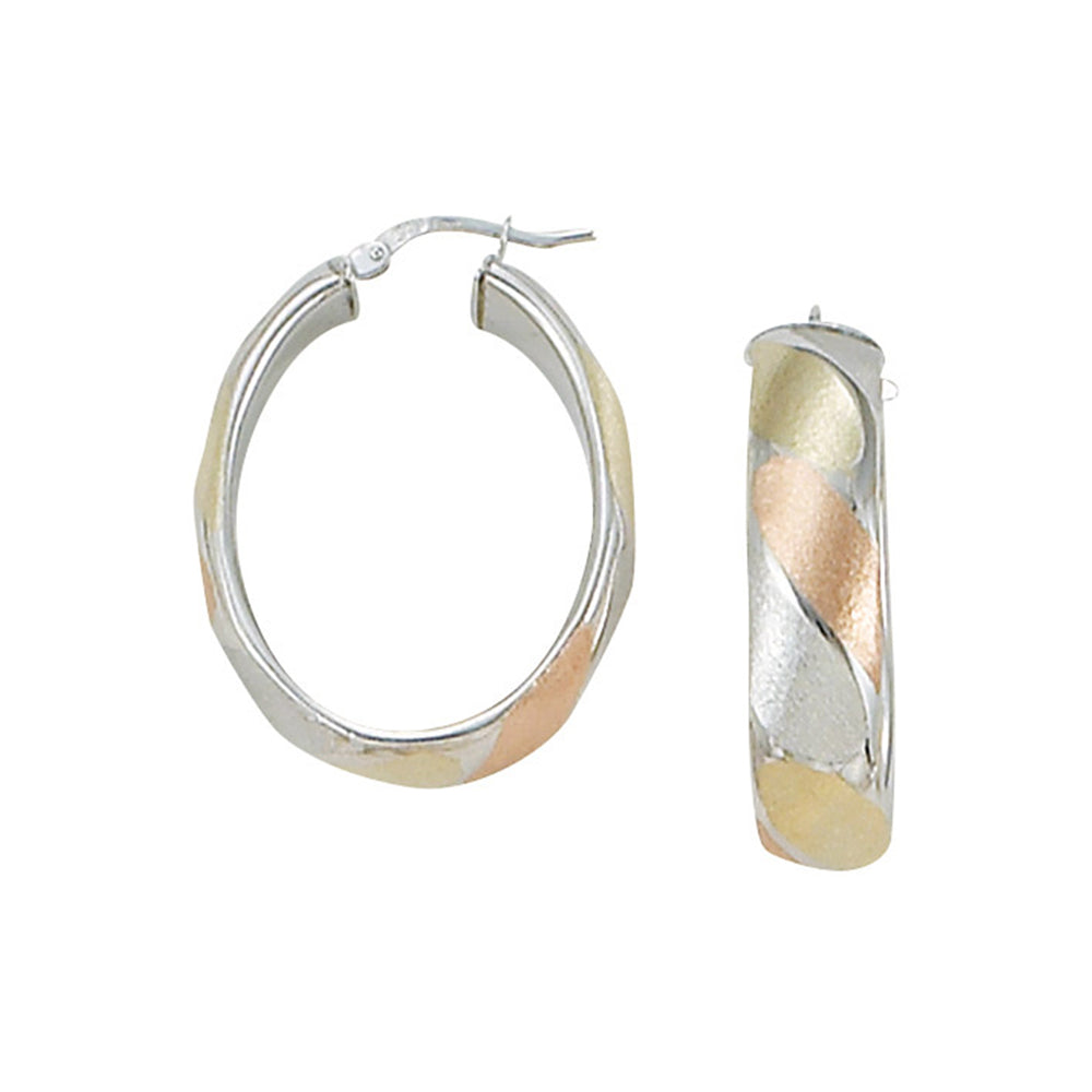 Franco Stellari Italian Sterling Silver Tricolor Gold Small Zig-Zag Hoop Earrings