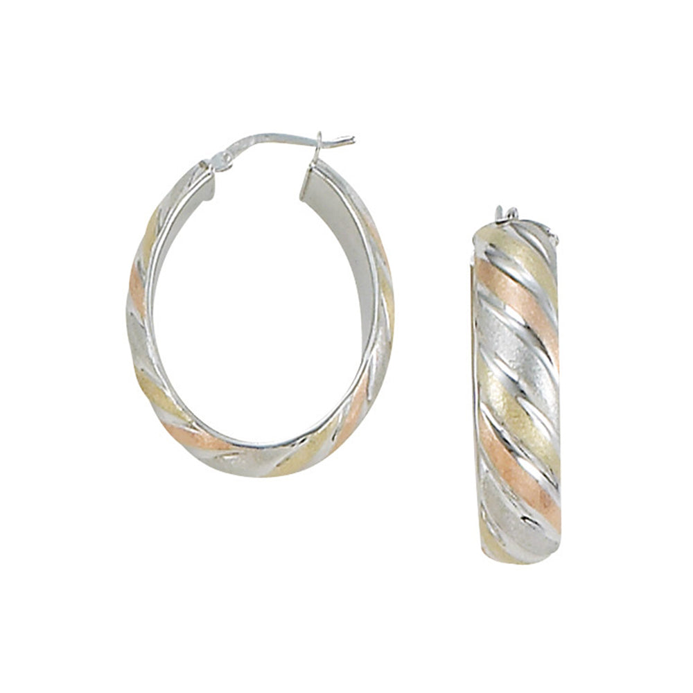 Franco Stellari Italian Sterling Silver Tricolor Gold Small Twist Design Hoop Earrings