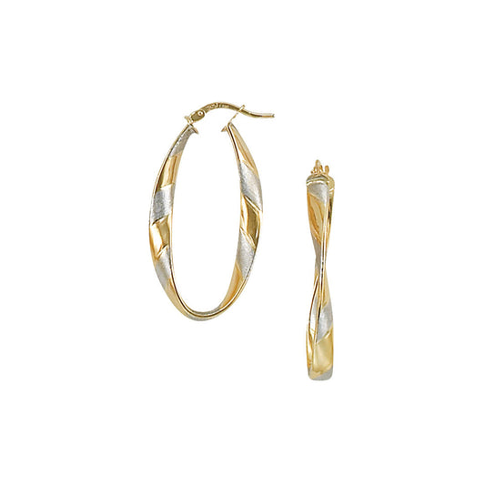 Franco Stellari Italian Sterling Silver Tricolor Gold Small Oval Twist Hoop Earrings