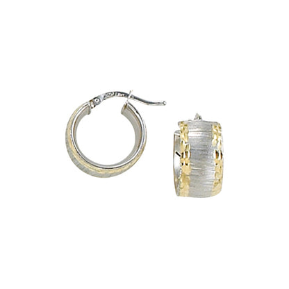 Franco Stellari Italian Sterling Silver Small Hoop Earrings w/Yellow Gold Diamond Cut Edge
