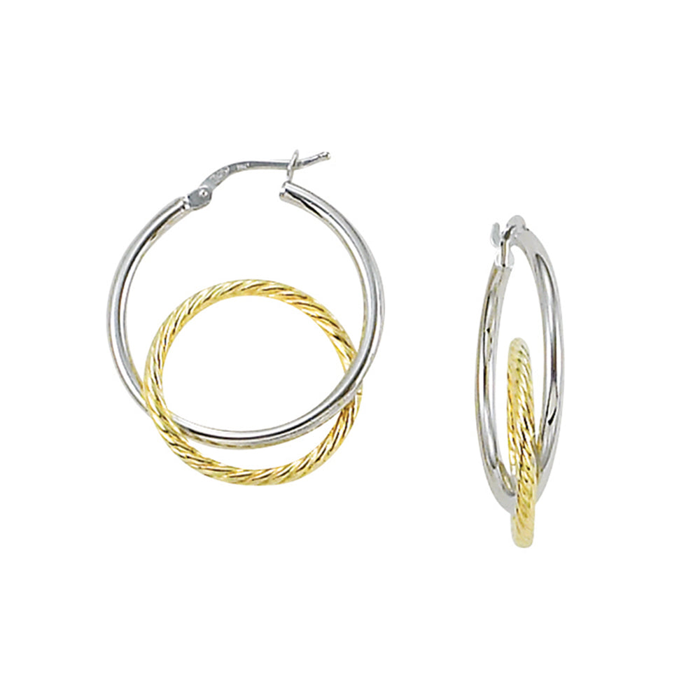 Franco Stellari Italian Sterling Silver 2-Tone Interlocking Circles Small Hoop Earrings