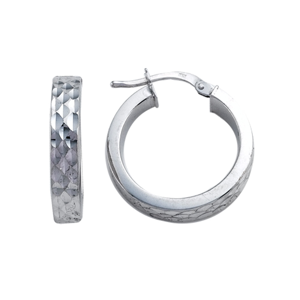 Franco Stellari Italian Sterling Silver Small Round Diamond Cut Hoop Earrings