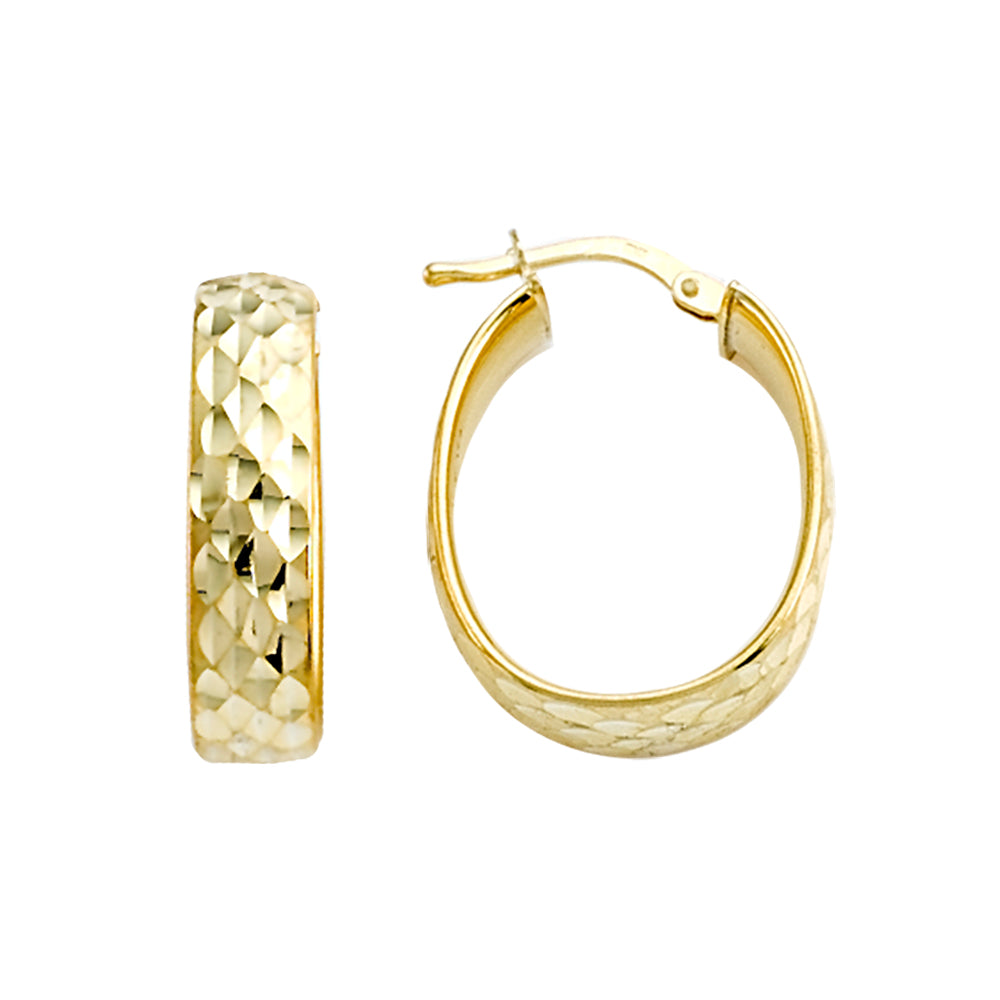 Franco Stellari Italian Sterling Silver Yellow Gold Small Oval Diamond Cut Hoop Earrings