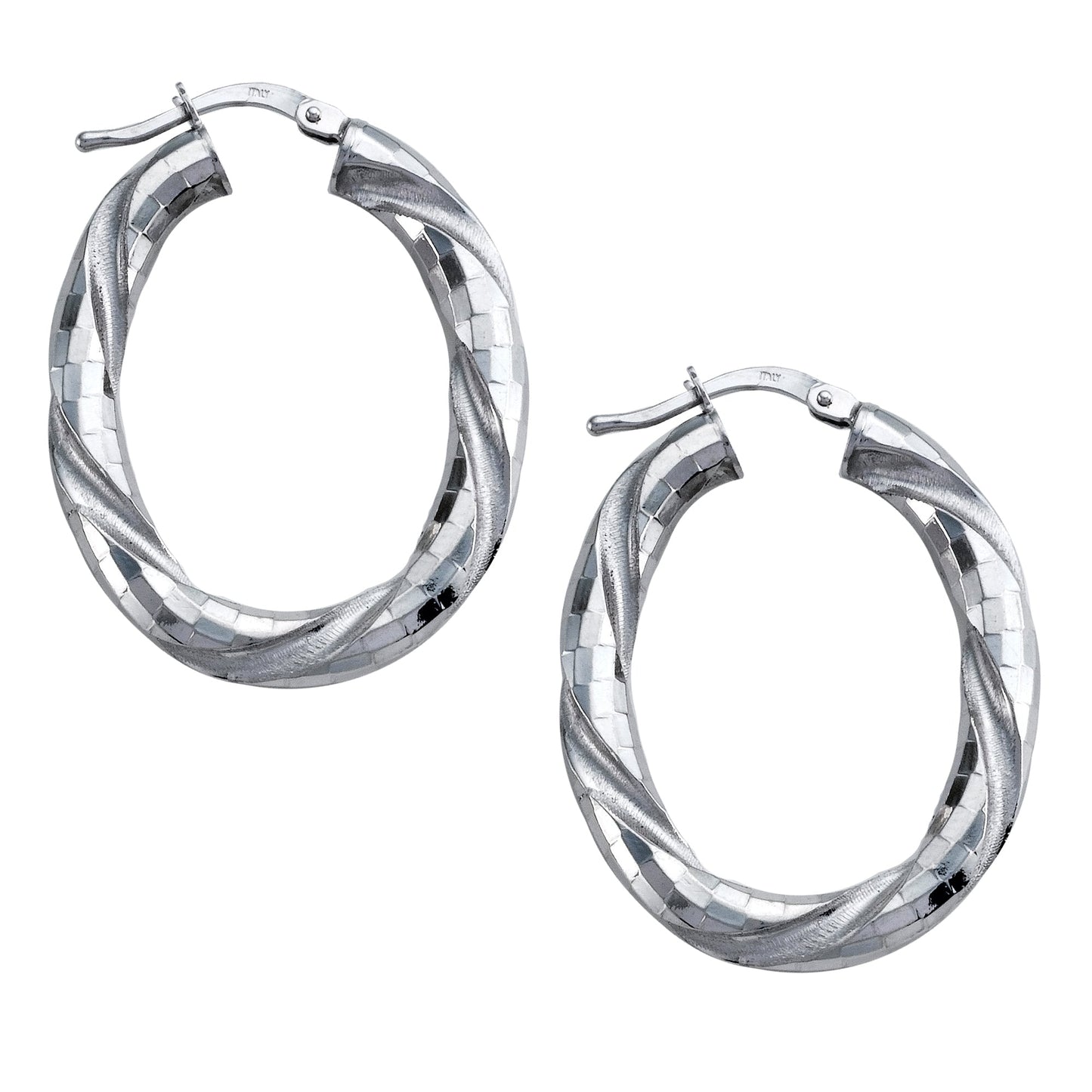 Franco Stellari Italian Sterling Silver Oval Twist Hoop Earrings